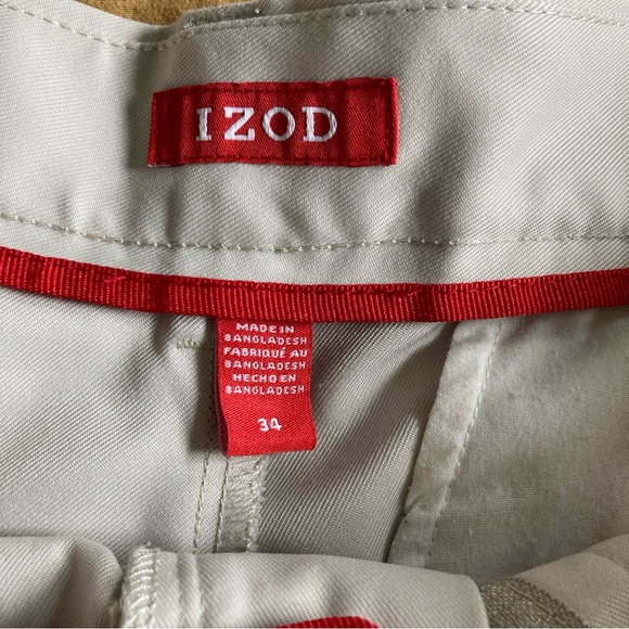 IZOD Golf Shorts Mens 34 Beige Pleated Front Slash Pockets Classics - Picture 3 of 4